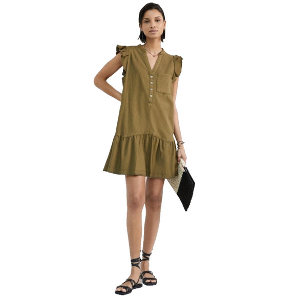 Anthropologie Dresses & Skirts - Anthropologie Pilcro Moss Green Flounced Ruffle Coastal Boho Tunic Mini Dress SM